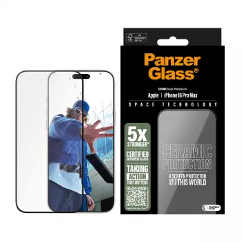 PanzerGlass ® protector de pantalla cerámico iPhone 16 Pro Max | Ultra-Wide Fit con EasyAligner