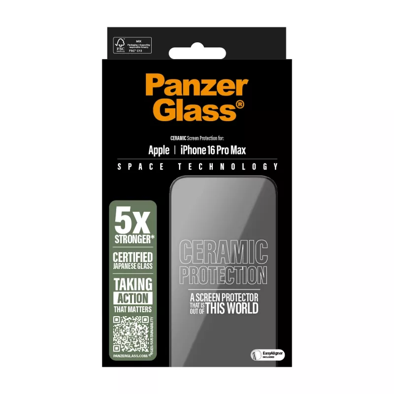PanzerGlass ® protector de pantalla cerámico iPhone 16 Pro Max | Ultra-Wide Fit con EasyAligner