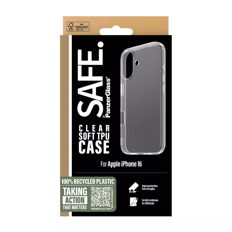 PanzerGlass SAFE. by ® funda TPU, transparente, iPhone 16