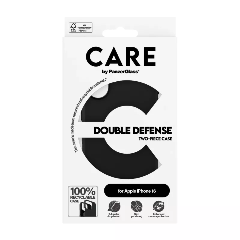 PanzerGlass CARE™ by ® Double Defense funda negra iPhone 16, funda, Apple, Apple - iPhone 16, negro