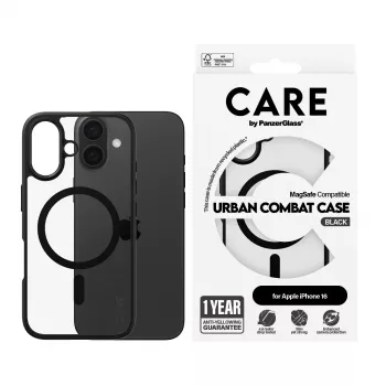 PanzerGlass CARE™ by ® Urban Combat funda transparente con marco negro y MagSafe iPhone 16