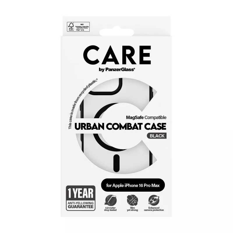 PanzerGlass CARE™ by ® Urban Combat funda transparente con marco negro y MagSafe para iPhone 16 Pro Max