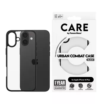 PanzerGlass CARE™ by ® Urban Combat funda transparente con marco negro iPhone 16 Plus