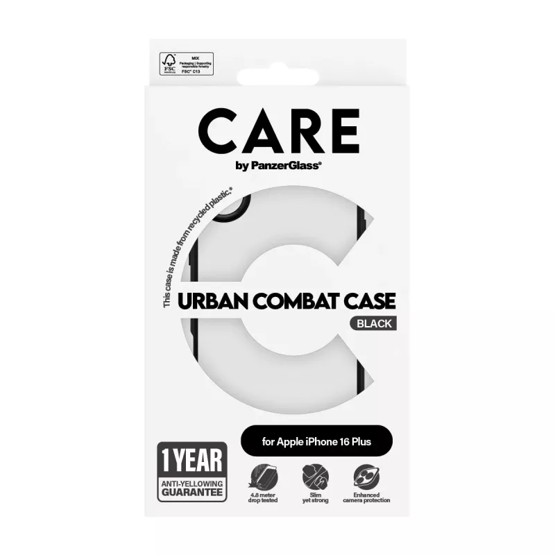 PanzerGlass CARE™ by ® Urban Combat funda transparente con marco negro iPhone 16 Plus