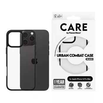 PanzerGlass CARE™ by ® Urban Combat funda transparente con marco negro iPhone 16 Pro Max
