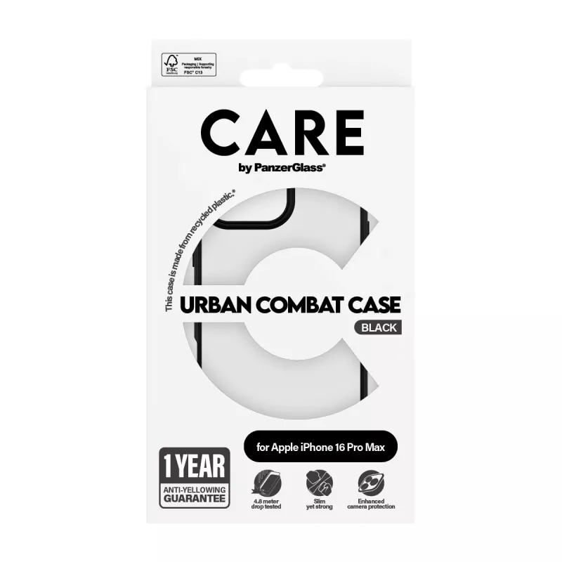 PanzerGlass CARE™ by ® Urban Combat funda transparente con marco negro iPhone 16 Pro Max