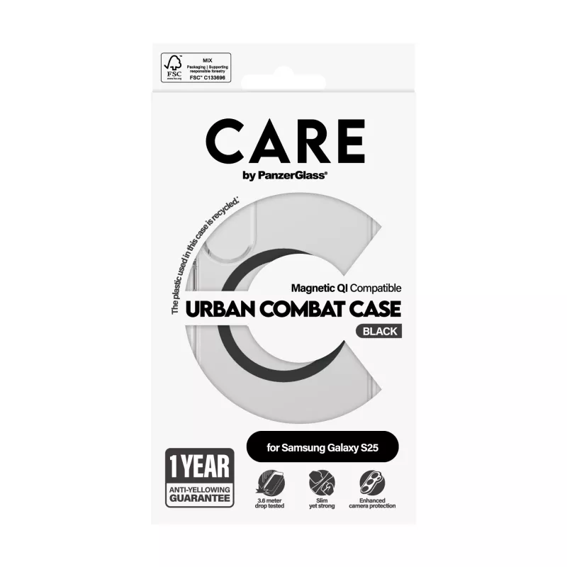 PanzerGlass CARE™ by ® Urban Combat funda transparente con negro compatible con Qi Samsung Galaxy S25