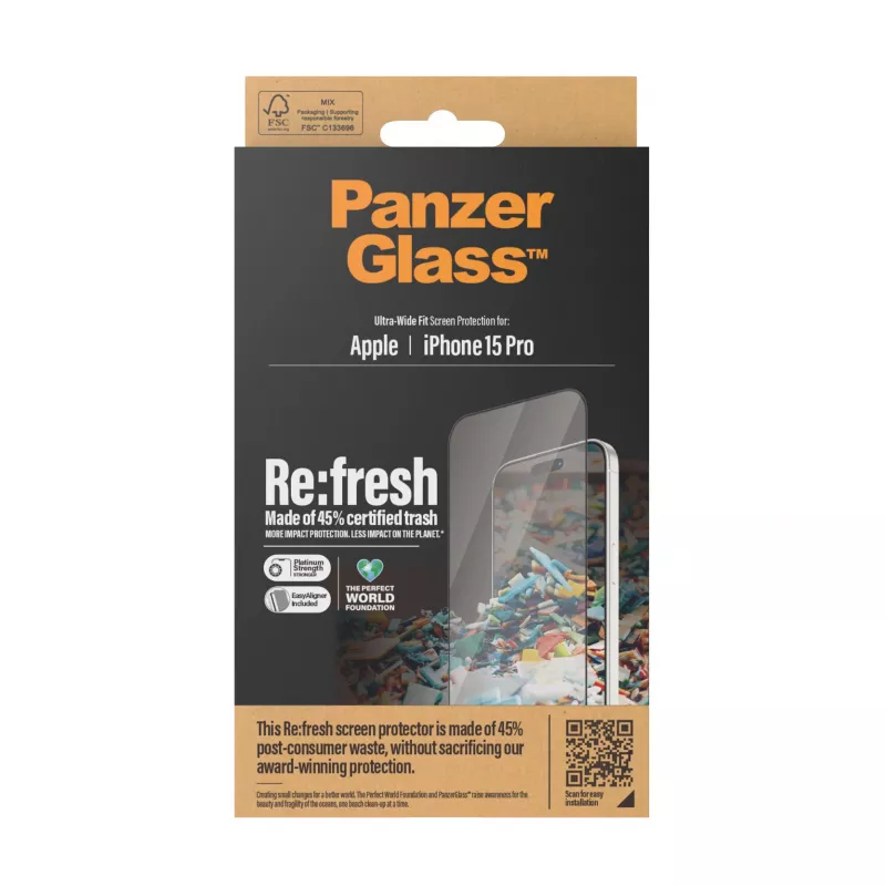 PanzerGlass ® Re:fresh protector de pantalla iPhone 15 Pro | Ultra-Wide Fit con EasyAligner