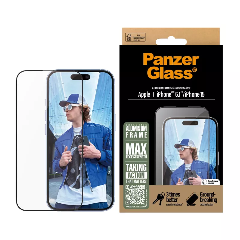 PanzerGlass ® protector de pantalla marco de aluminio iPhone 16 | 15 | Ultra-Wide Fit