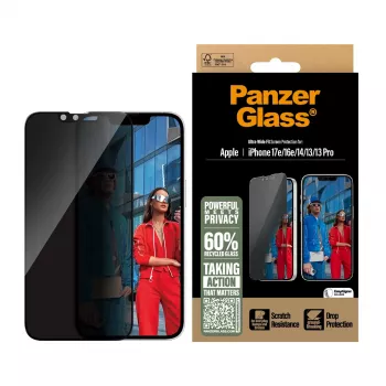 PanzerGlass ® protector de pantalla con privacidad iPhone 17e | 16e | 14 | 13 | 13 Pro | Ultra-Wide Fit con EasyAligner