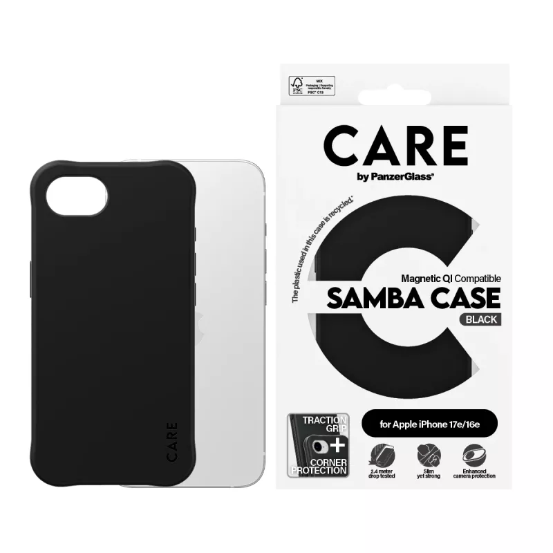 PanzerGlass CARE™ by ® Samba funda negra compatible con Qi iPhone 17e | 16e