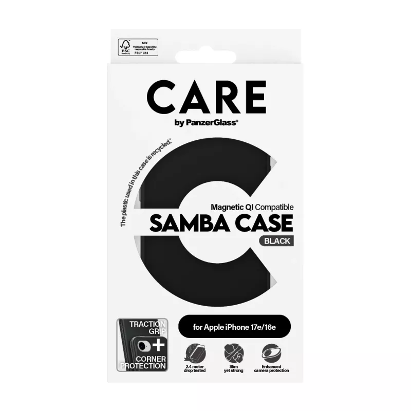 PanzerGlass CARE™ by ® Samba funda negra compatible con Qi iPhone 17e | 16e