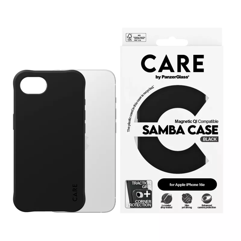 PanzerGlass CARE™ by ® Samba funda negra compatible con Qi iPhone 17e | 16e