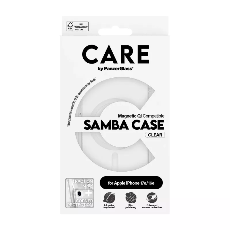 PanzerGlass CARE™ by ® Samba funda transparente con blanco compatible con Qi iPhone 17e | 16e