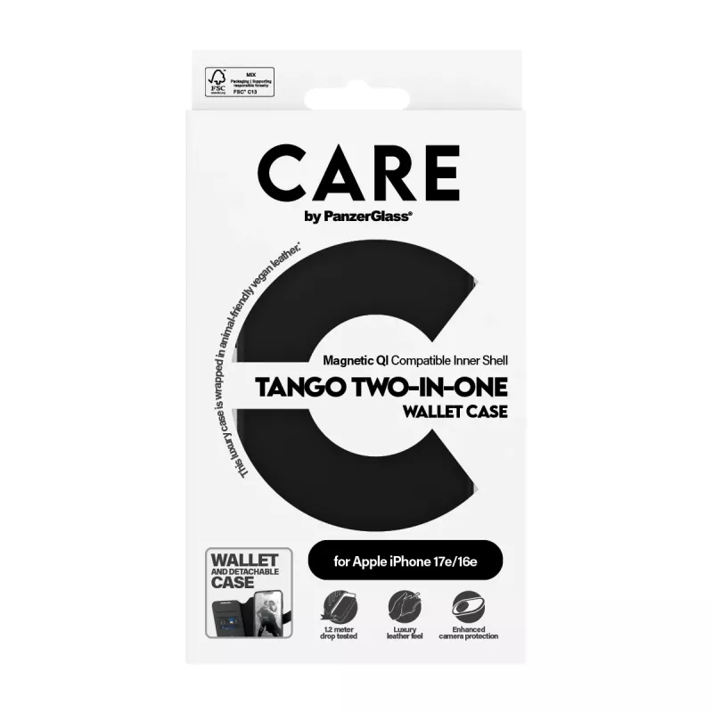 PanzerGlass CARE™ by ® Tango funda cartera 2 en 1 con Qi iPhone 17e | 16e