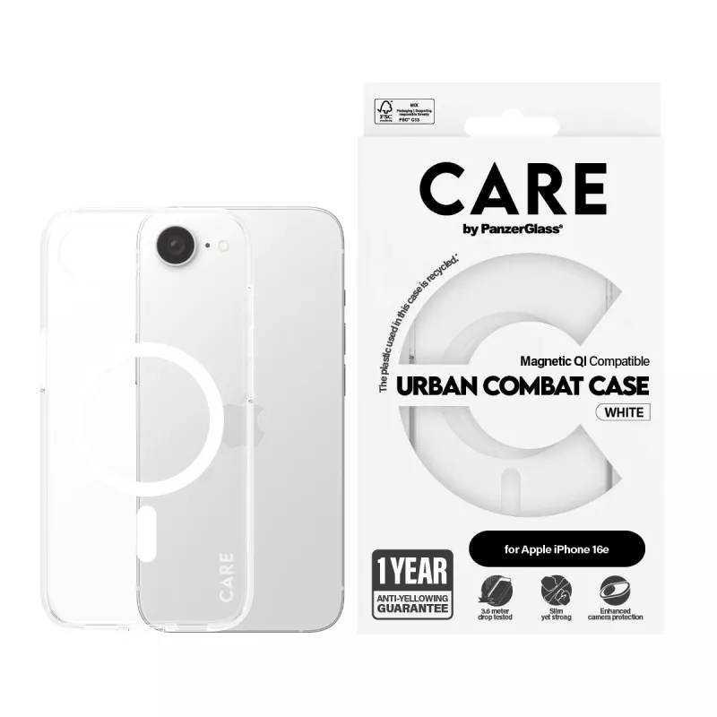 Funda PanzerGlass CARE by Flagship funda transparente Urban Combat White compatible con Qi iPhone 16e