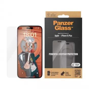 PanzerGlass® lámina protectora de pantalla iPhone 15 Plus | Classic Fit, Apple, Apple - iPhone 15 Plus, aplicación en seco, resistente a arañazos, resistente a golpes, transparente, 1 unidad