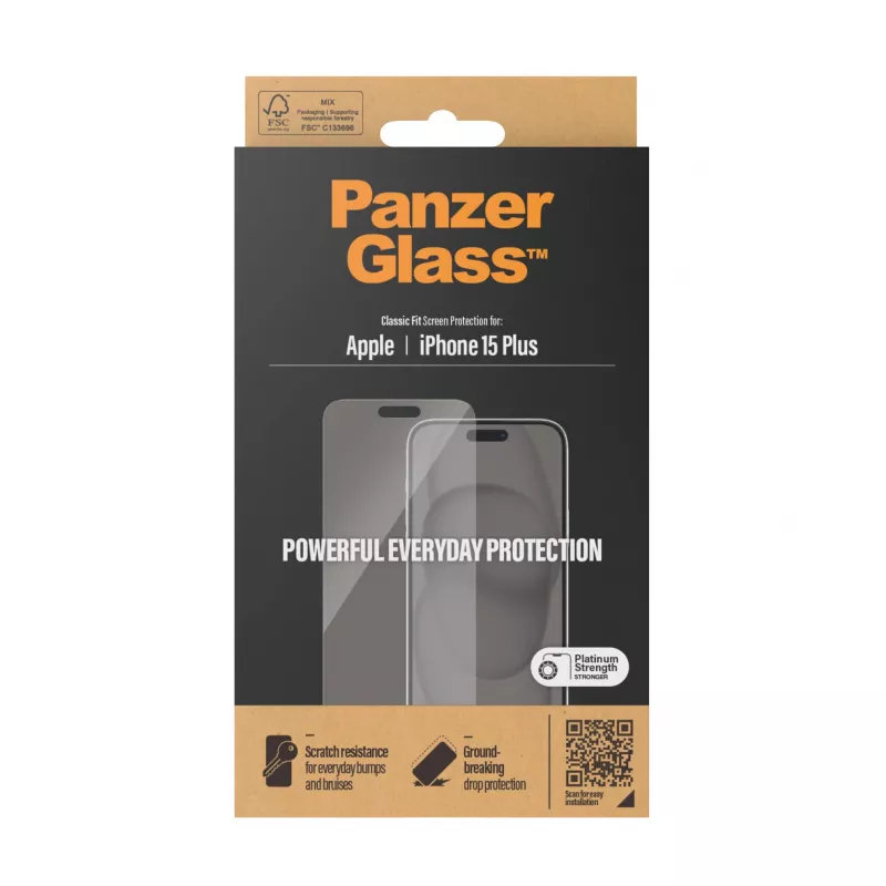 PanzerGlass® lámina protectora de pantalla iPhone 15 Plus | Classic Fit, Apple, Apple - iPhone 15 Plus, aplicación en seco, resistente a arañazos, resistente a golpes, transparente, 1 unidad