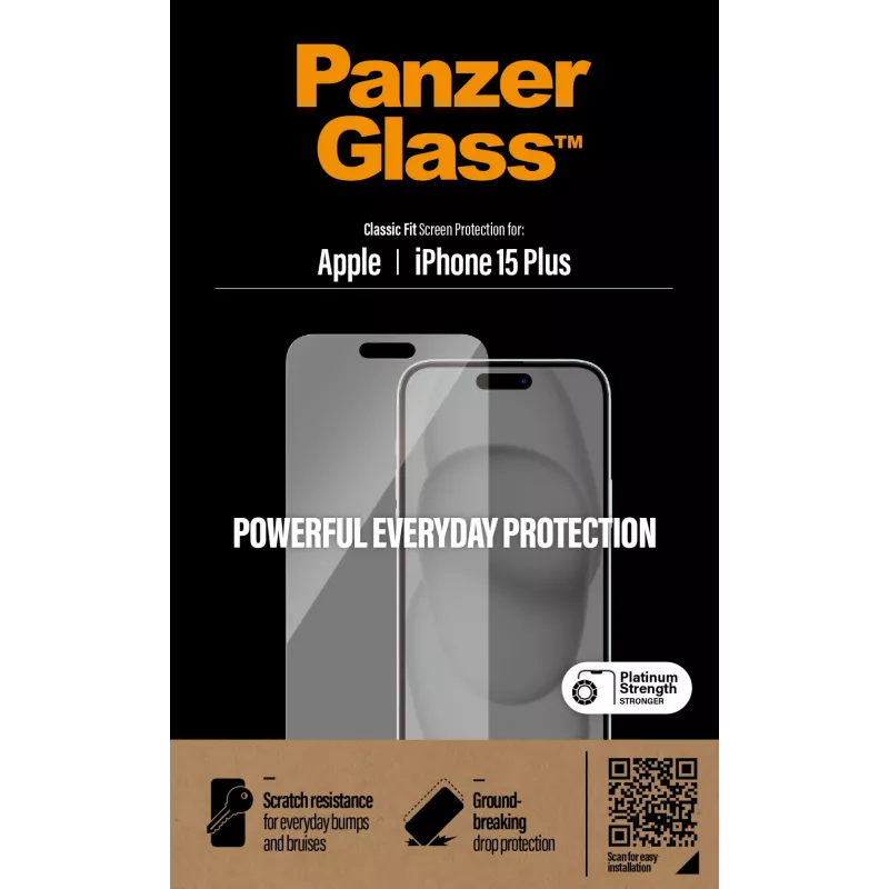PanzerGlass® lámina protectora de pantalla iPhone 15 Plus | Classic Fit, Apple, Apple - iPhone 15 Plus, aplicación en seco, resistente a arañazos, resistente a golpes, transparente, 1 unidad