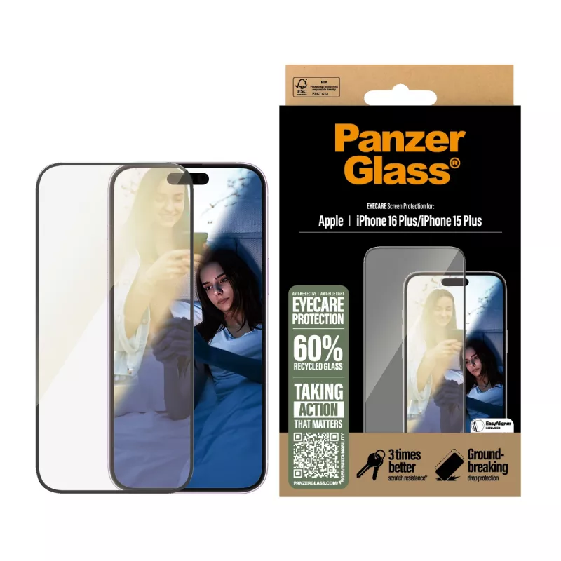PanzerGlass® EyeCARE™ lámina protectora de pantalla iPhone 16 Plus | 15 Plus | Ultra-Wide Fit