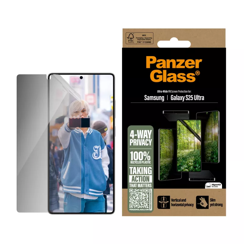 PanzerGlass ® ECO MATRIX lámina protectora de pantalla con privacidad 4 vías Samsung Galaxy S25 Ultra | Ultra-Wide Fit