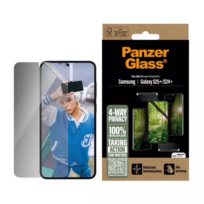 PanzerGlass® ECO MATRIX lámina de privacidad 4 vías Samsung Galaxy S25+ | S24+ | Ultra-Wide Fit