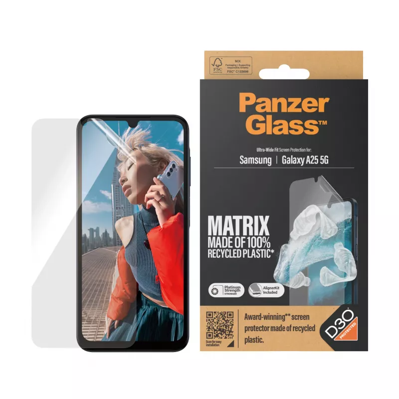 PanzerGlass ® ECO MATRIX lámina protectora de pantalla con D3O® Samsung Galaxy A25 5G | Ultra-Wide Fit con AlignerKit