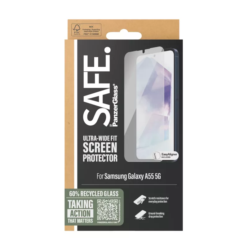 PanzerGlass SAFE. by ® protector de pantalla Samsung Galaxy A55 5G | Ultra-Wide Fit con EasyAligner