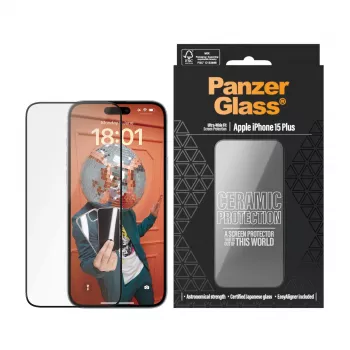 PanzerGlass ® Ceramic Protection para iPhone 15 Plus | Ultra-Wide Fit con EasyAligner