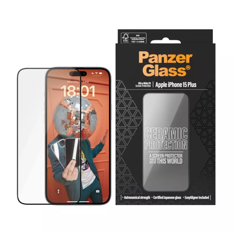PanzerGlass ® Ceramic Protection para iPhone 15 Plus | Ultra-Wide Fit con EasyAligner