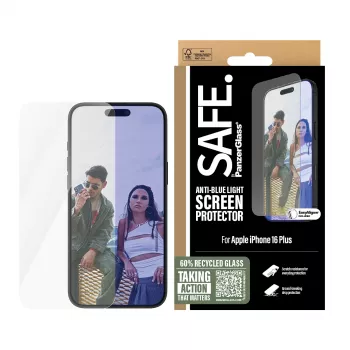 PanzerGlass SAFE. by ® Anti-Blue Light lámina protectora de pantalla iPhone 16 Plus | 15 Plus | Ultra-Wide Fit
