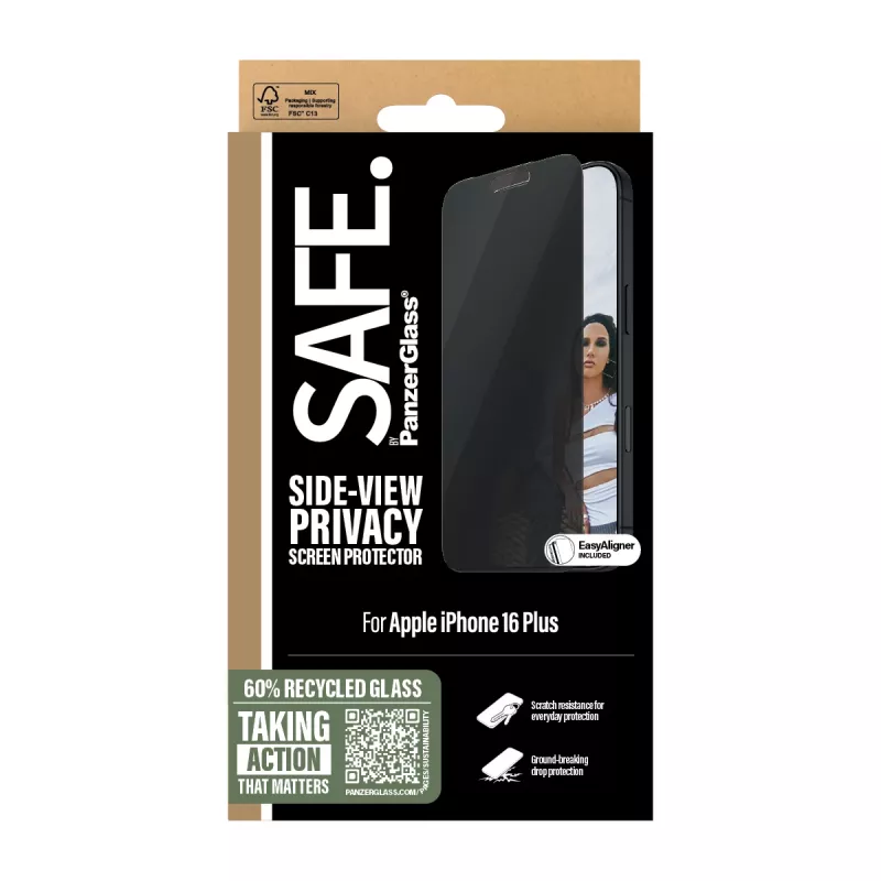 PanzerGlass SAFE. by ® protector de pantalla con privacidad iPhone 16 Plus | 15 Plus | Ultra-Wide Fit