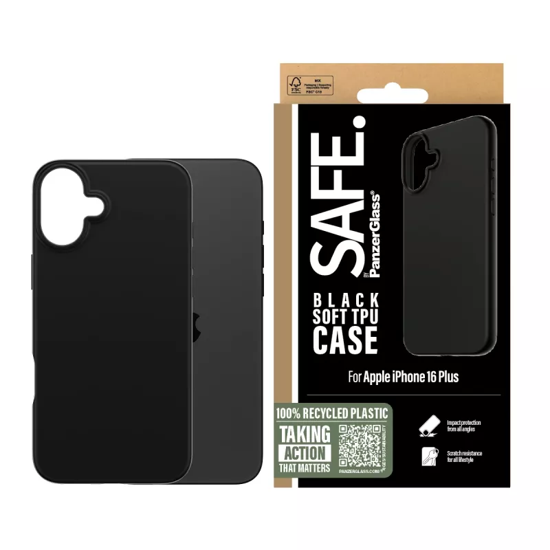 PanzerGlass SAFE. by ® funda TPU negro iPhone 16 Plus
