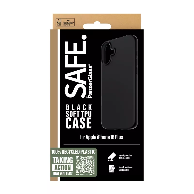 PanzerGlass SAFE. by ® funda TPU negro iPhone 16 Plus