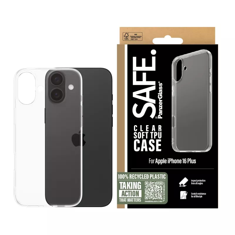 PanzerGlass SAFE. by ® funda TPU transparente iPhone 16 Plus, funda, Apple, Apple - iPhone 16 Plus, transparente
