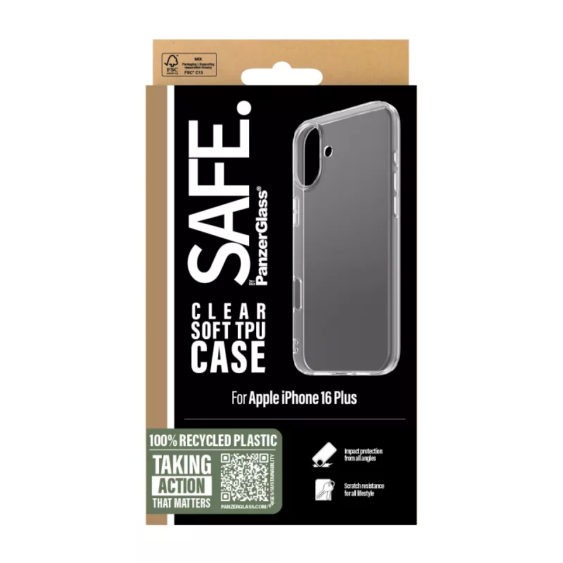 PanzerGlass SAFE. by ® funda TPU transparente iPhone 16 Plus, funda, Apple, Apple - iPhone 16 Plus, transparente
