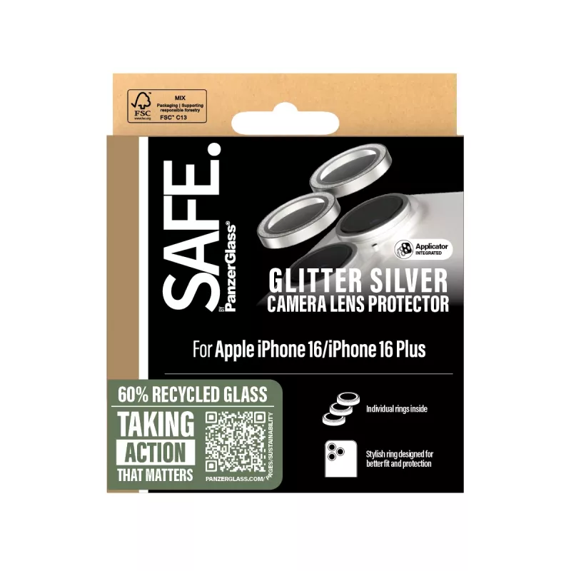 Protector de objetivo de cámara PanzerGlass SAFE. by Glitter Silver iPhone '24 6,1 pulgadas | 6,7 pulgadas