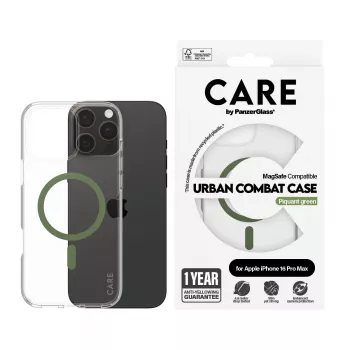 PanzerGlass CARE™ by ® Urban Combat funda transparente con MagSafe verde para iPhone 16 Pro Max