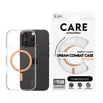 PanzerGlass CARE™ by ® Urban Combat funda transparente con MagSafe Peachy iPhone 16 Pro
