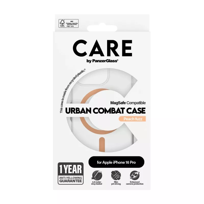 PanzerGlass CARE™ by ® Urban Combat funda transparente con MagSafe Peachy iPhone 16 Pro