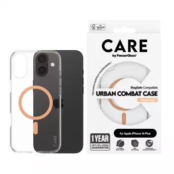 PanzerGlass CARE™ by ® Urban Combat funda transparente con MagSafe Peachy iPhone 16 Plus
