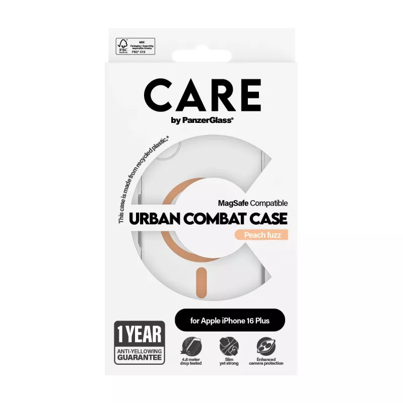 PanzerGlass CARE™ by ® Urban Combat funda transparente con MagSafe Peachy iPhone 16 Plus