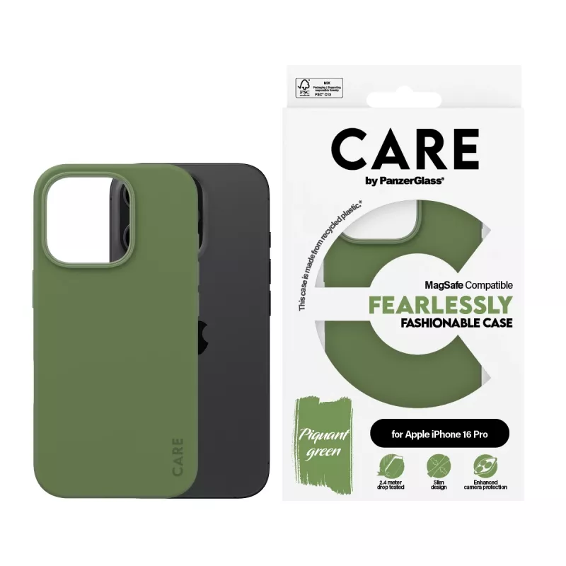 PanzerGlass CARE Fashionable funda para iPhone 16 Pro de 6,3 pulgadas, con MagSafe, verde