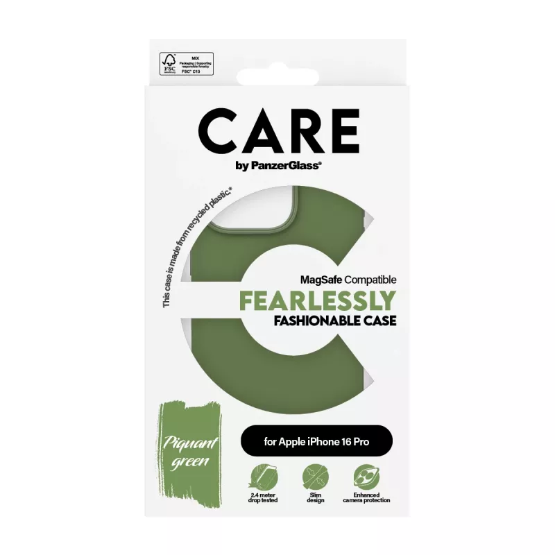 PanzerGlass CARE Fashionable funda para iPhone 16 Pro de 6,3 pulgadas, con MagSafe, verde
