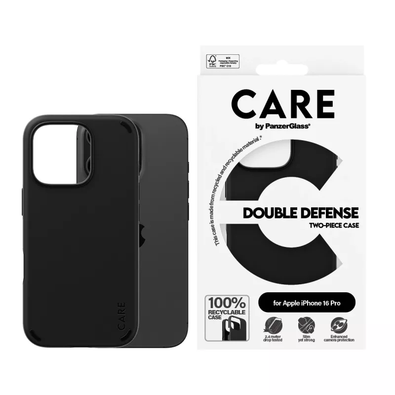 PanzerGlass CARE™ by ® Double Defense funda negra iPhone 16 Pro