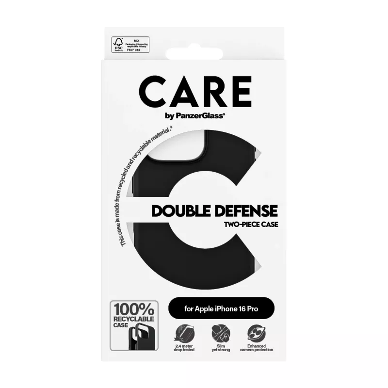 PanzerGlass CARE™ by ® Double Defense funda negra iPhone 16 Pro