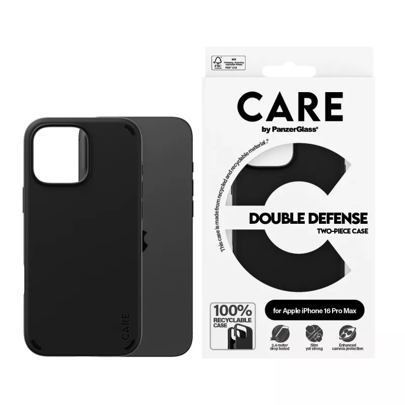 PanzerGlass CARE Feature Case Double Defense funda para iPhone 16 Pro Max de 6,9 pulgadas, negra