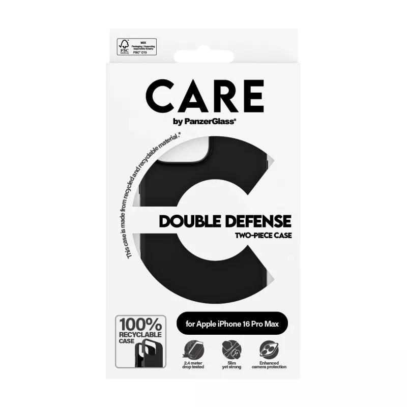 PanzerGlass CARE Feature Case Double Defense funda para iPhone 16 Pro Max de 6,9 pulgadas, negra