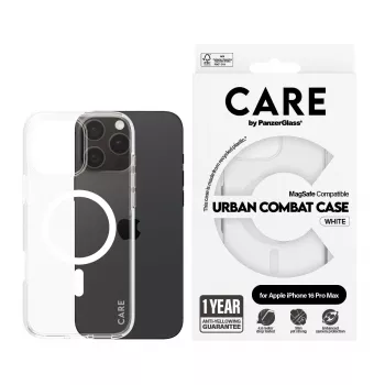 PanzerGlass CARE™ by ® Urban Combat funda transparente con MagSafe blanco para iPhone 16 Pro Max