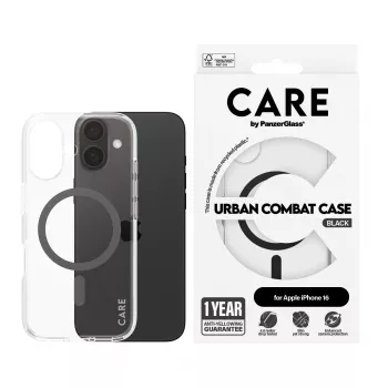 PanzerGlass CARE™ by ® Urban Combat funda transparente con MagSafe negro para iPhone 16